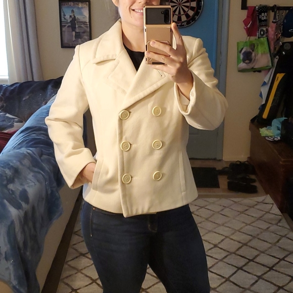 Spirit Jackets & Blazers - Cream double breasted Peacoat L XL pinup